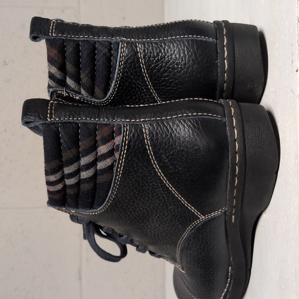 Clarks Whistle Bea Navy Leather Quilted Plaid Lace up Ankle Bootie Size 7 - Picture 2 of 6